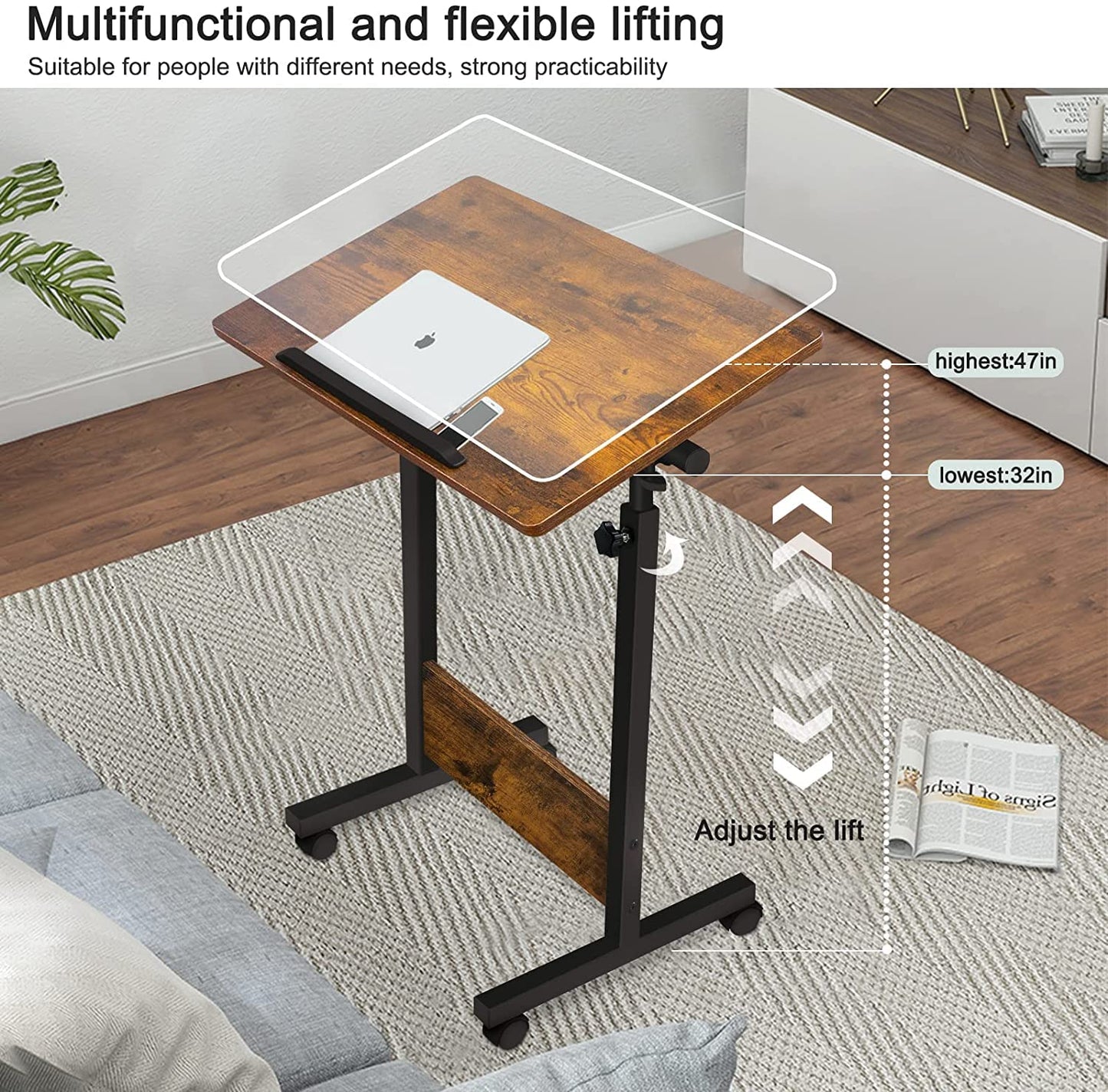 KOUPA Height Adjustable Mobile Standing Desk 16×24 in,360° Flip Desk Stand Desk Home Office Table Standing Desk for Small Space Offices,Easy to