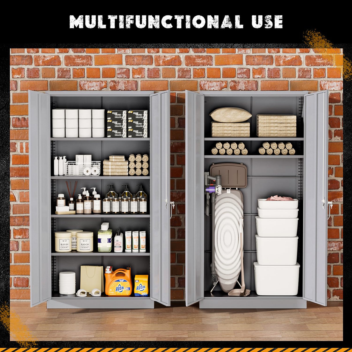 Greenvelly Metal Storage Cabinet, 72" Locking Tool Steel Garage Cabinet with Doors and Adjustable Shelves, Utility Metal Filing Cabinet with Lock for Greenvelly