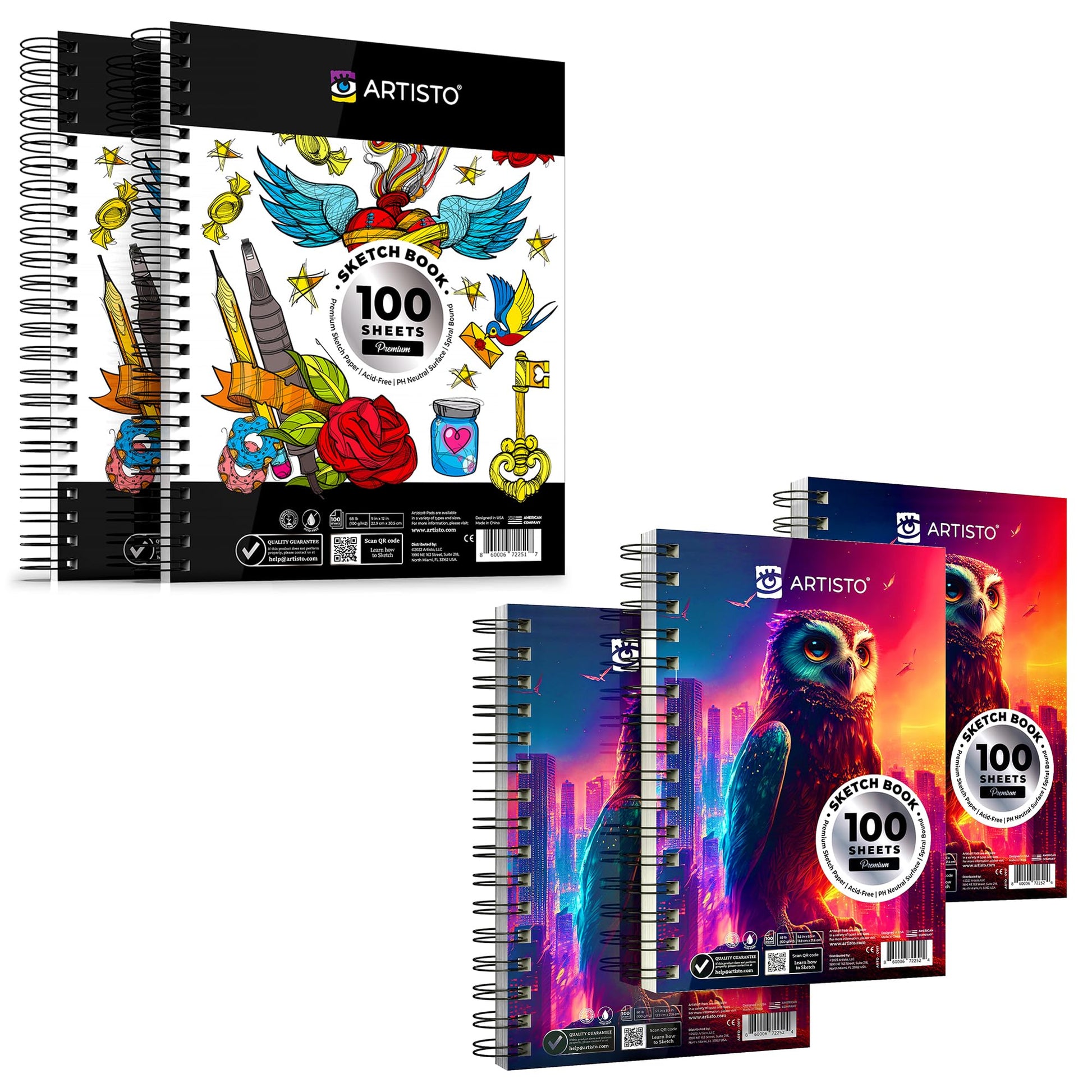 Artisto 9x12 Premium Sketch Book Set Spiral Bound Pack of 2 200 Sheets  100g/