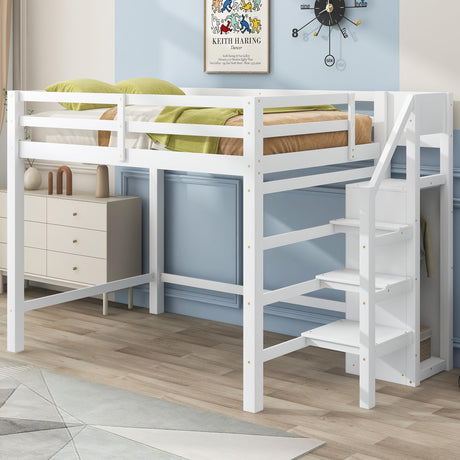 Harper & Bright Designs Full Size White Loft Bed with Stairs and Storage Wardrobe for Kids, Teens, and Adults Harper & Bright Designs