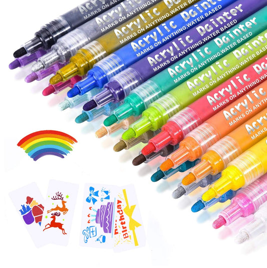 Emooqi Paint Pens, Acrylic Paint Markers 24 Colors Waterproof Pen Set for Rock Painting DIY Craft Supplies Ceramic Glass Canvas Mug Metal Wood-2-3mm
