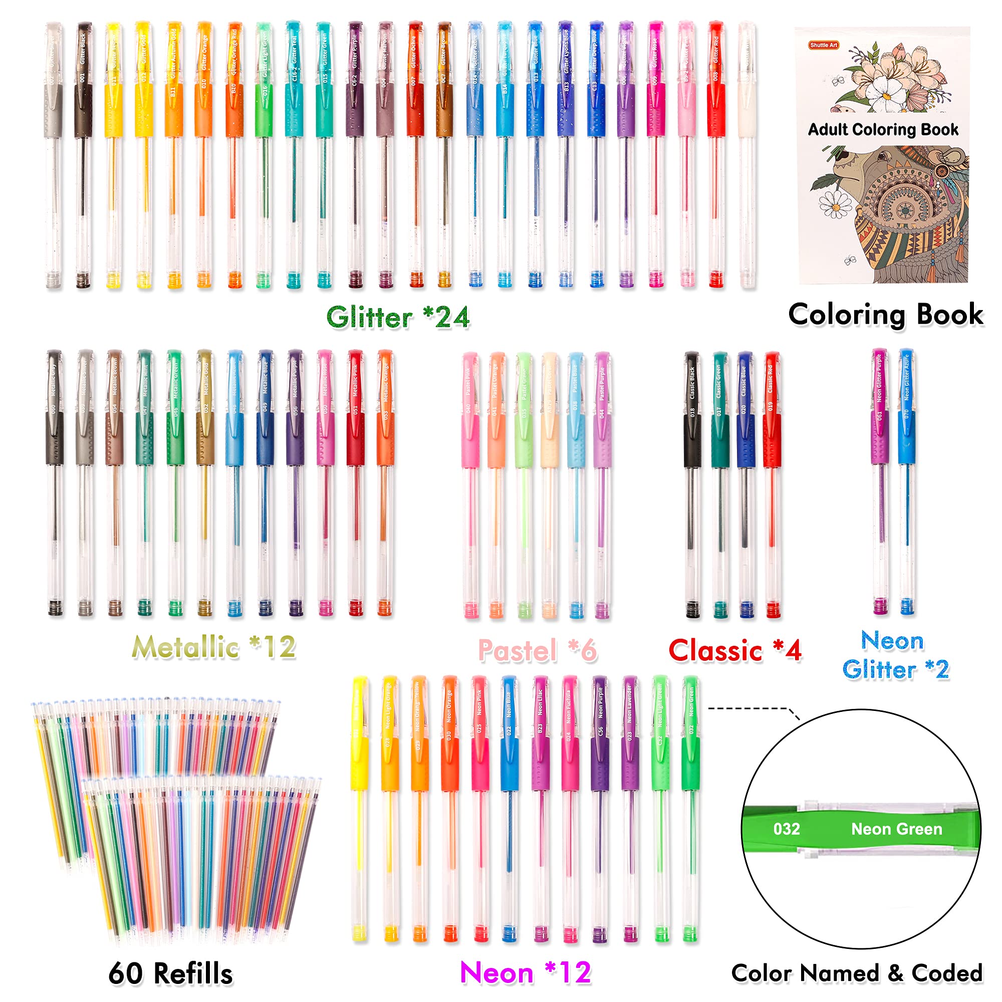 Gel Pens, 120 Pack Gel Pen Set, 60 Unique Colors with 60 Refills for Adults  Coloring Books Drawing Doodling Crafts Scrapbooking Journaling