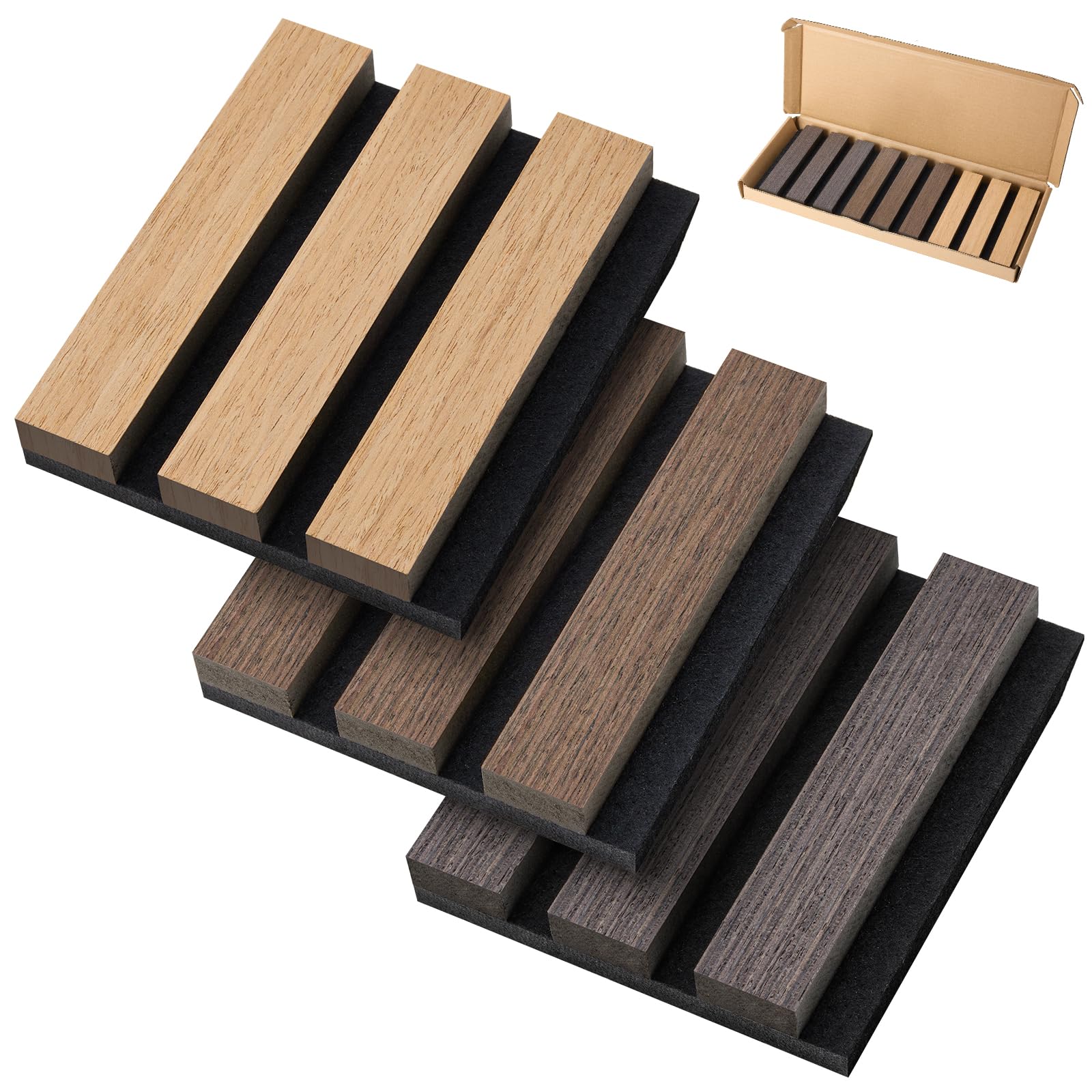 [Sample Pack] Wood Slat Wall Panel Fluted Wall Panels Wood Wall Acoustic Panels For Wall/Ceiling, 6” × 5”× 0.8” Wood Panels For Wall, 3 Color Small - WoodArtSupply