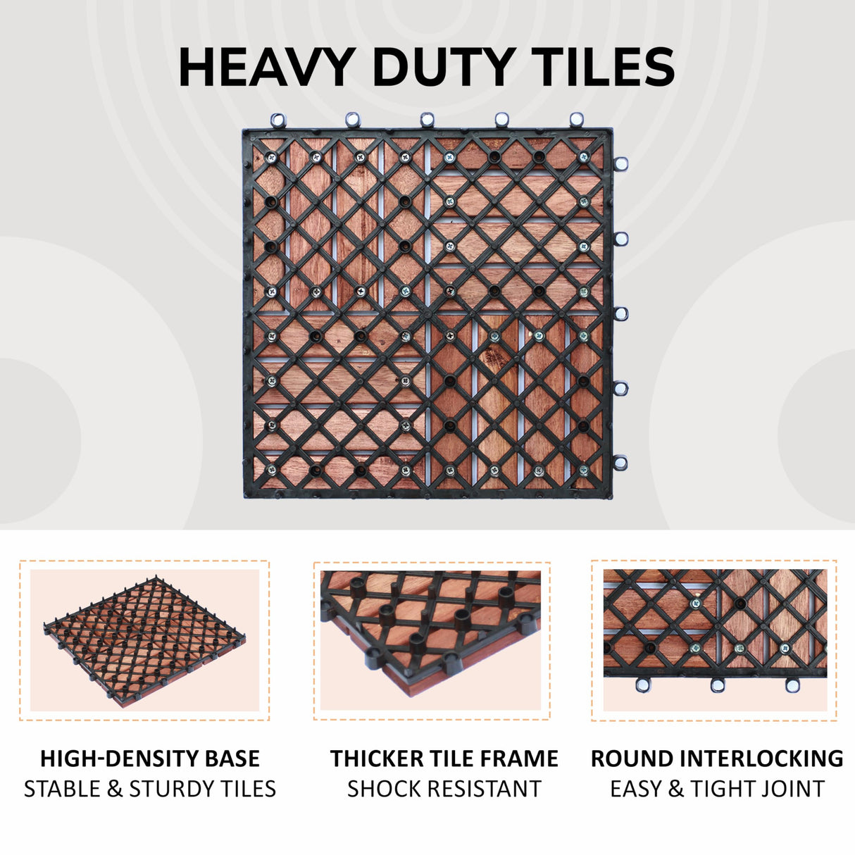 CLOVERHOLM Interlocking Deck Tiles-10PCS Waterproof Acacia Wood Patio Tiles, Easy Snap Flooring Tiles for Indoor and Outdoor,Balcony, Entry, Poolside CLOVERHOLM