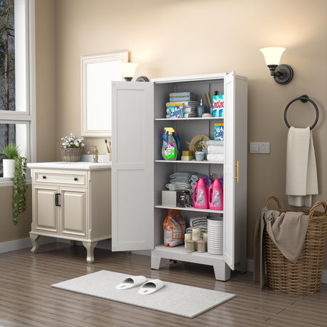 winiowa Metal Pantry Cabinet with 2 Doors and Adjustable Shelves, 61"Kitchen Storage cabinets with Gold Handles, Versatile Storage for Laundry winiowa