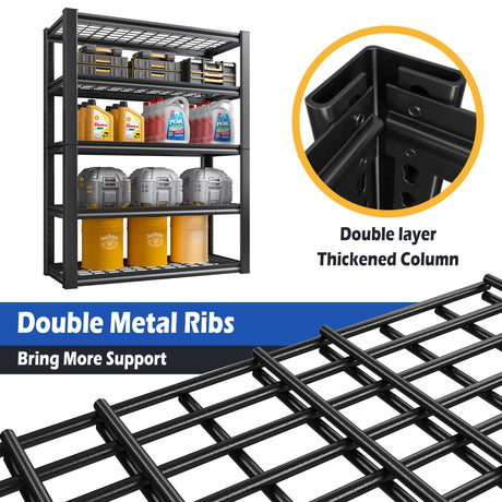 REIBII Garage Shelving, 72" Garage Storage Shelves Heavy Duty Shelving Units and Storage Loads 2000LBS, Adjustable 5 Tier Metal Shelving for Garage REIBII