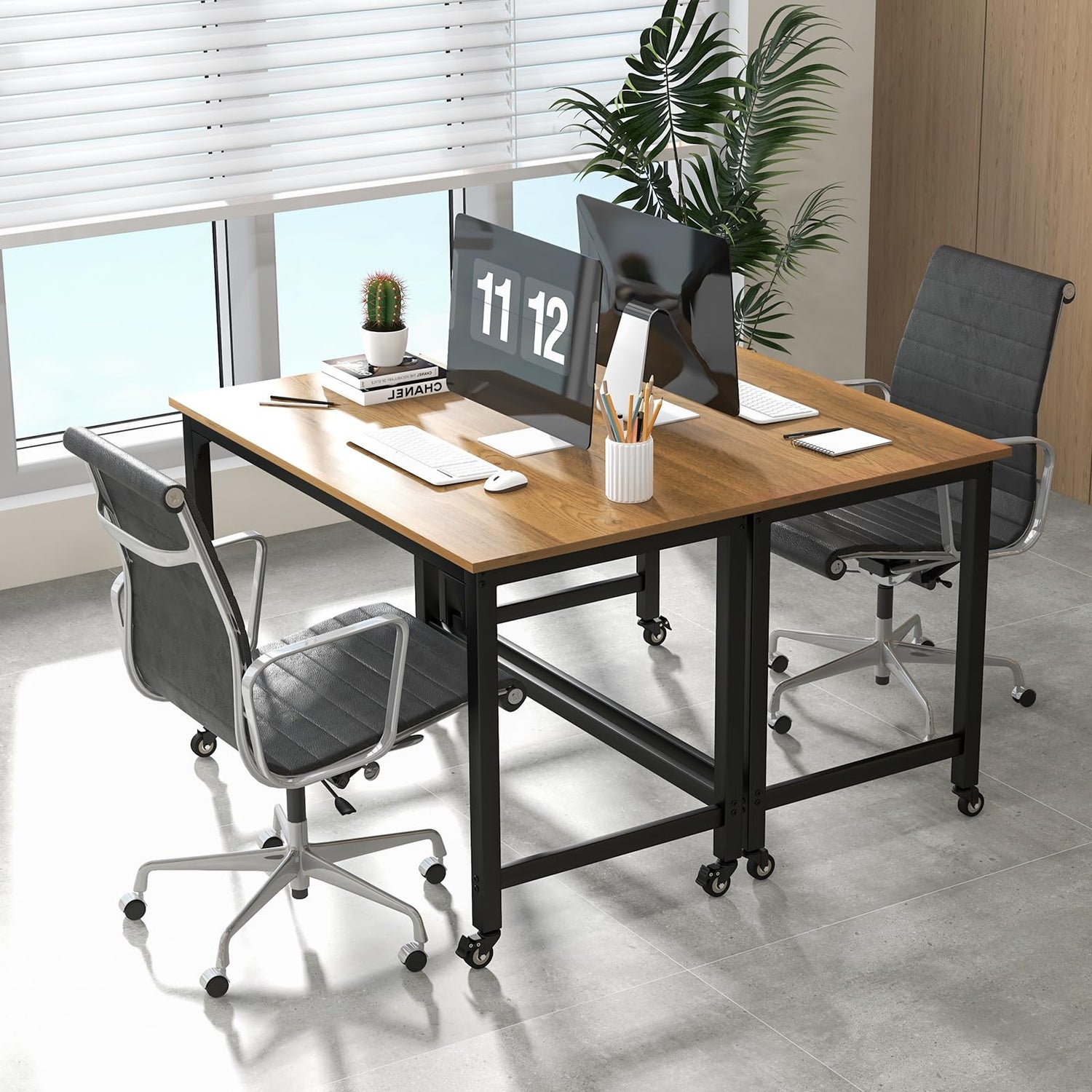 Tangkula 48" Mobile Computer Desk, Rolling Computer Workstation with 4 Smooth Casters, Home Office Writing Desk, Work Bench, Heavy-Duty Metal Frame, Tangkula