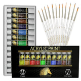 MyArtscape Artist Quality Painting Set - Acrylic Paint - 12 x 12ml Tubes with Miniature Paint Brushes - Set of 12 for Detail & Fine Point Painting MyArtscape