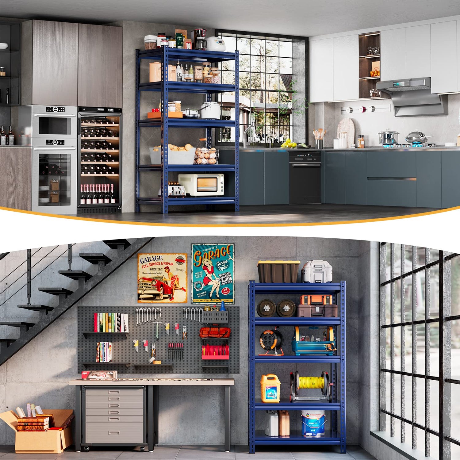 REIBII 72" Garage Shelving Heavy Duty Storage Shelves Holds 1700 LBS Adjustable 5-Tier Metal Shelving Units and Storage Rack Heavy Duty Shelving REIBII