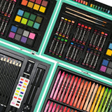 Sunnyglade 145 Piece Deluxe Art Set, Wooden Art Box & Drawing Kit with Crayons, Oil Pastels, Colored Pencils, Watercolor Cakes, Sketch Pencils, Paint Sunnyglade