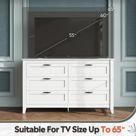 WLIVE 6 Drawer Dresser, Retro Chest of Drawers with Metal Handle, Double Wood Dresser for Bedroom, Living Room, Large Storage Cabinet, White WLIVE