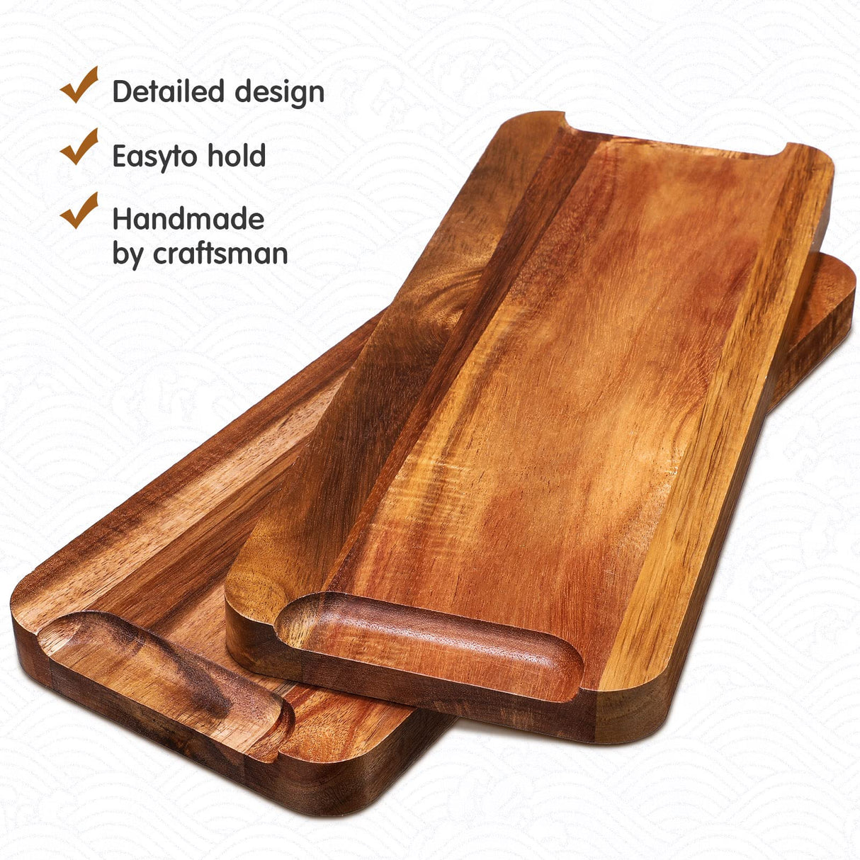5 Pack Solid Acacia Wood Serving Trays, 14 x 5.5 Inches Rectangular Wooden Serving Board for Food Appetizer Serving Tray Plates for Vegetables Fruit Roowest