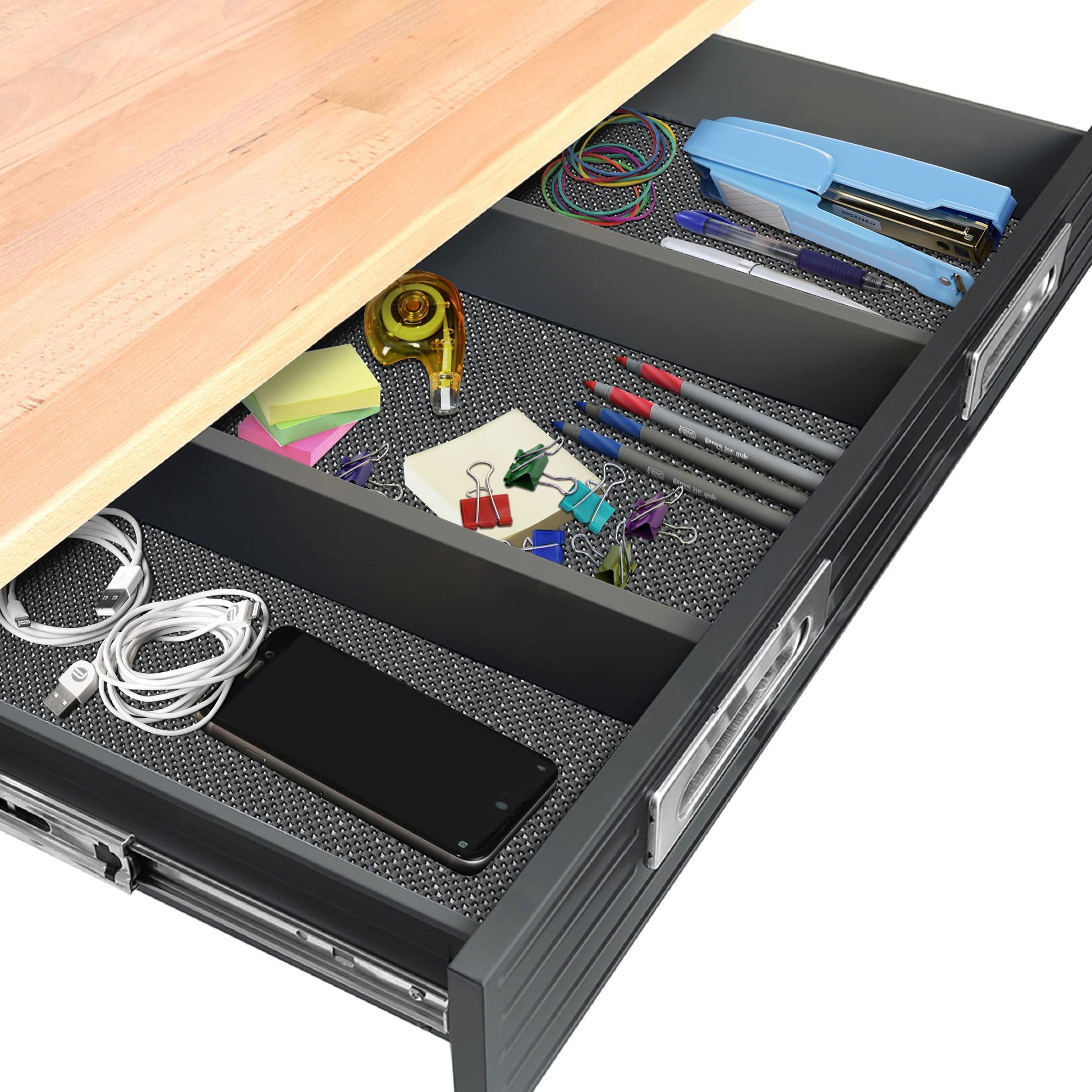 Seville Classics UltraGraphite Wood Top Workbench on Wheels with Sliding Organizer Drawer Table, 48", Satin Graphite - WoodArtSupply