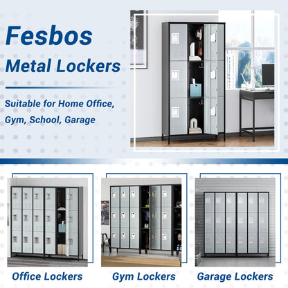 Fesbos 72" Metal Locker for Employees 9 Doors Black & Gray Steel Storage Locker for Office, School, Gym - Metal Storage Cabinets for Home, Office, - WoodArtSupply