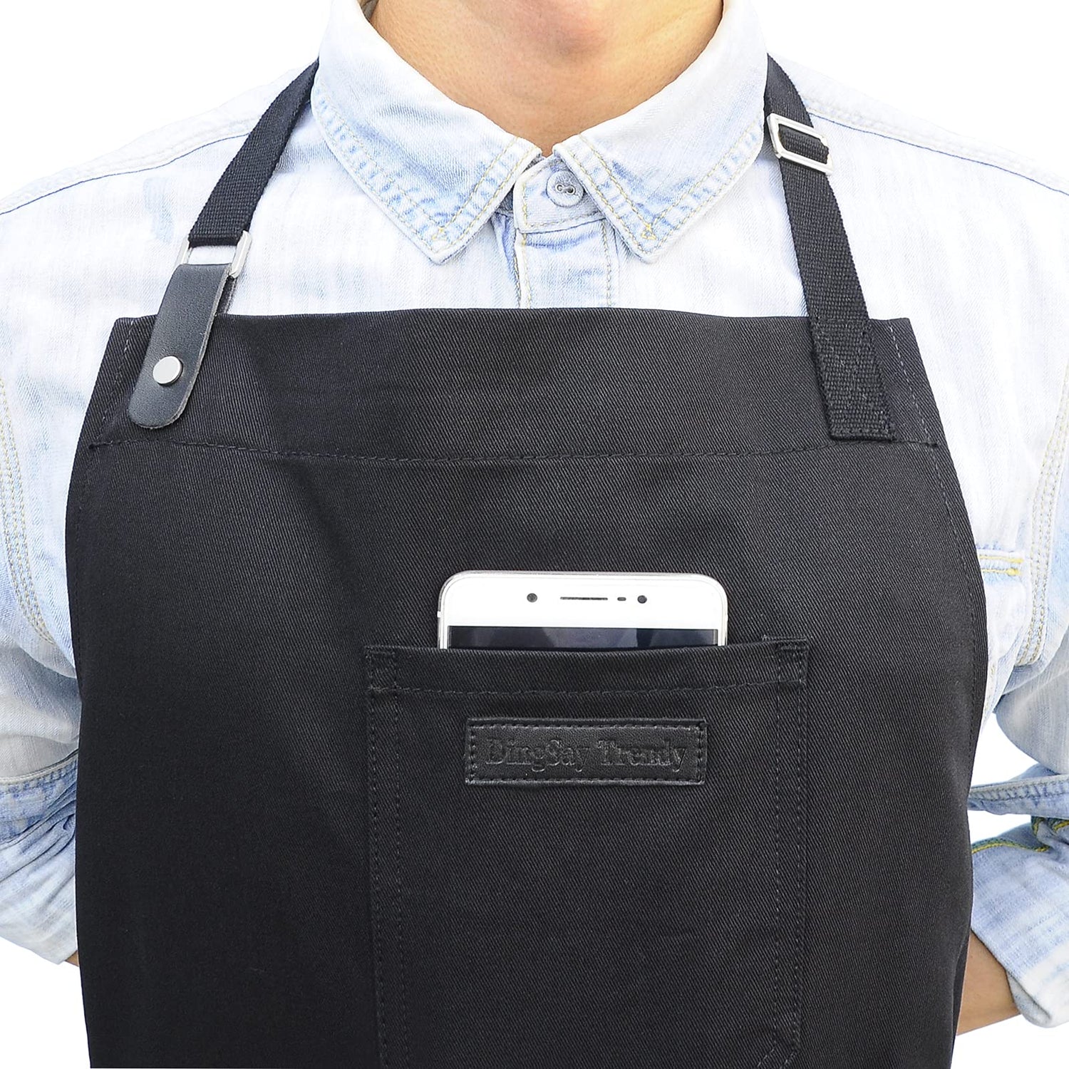 DingSay Trendy Black Cotton Kitchen Apron, Mens Womens Professional Cooking Bib Apron for Chef Grill BBQ, with Pockets Towel Loop and Adjustable Neck DingSay Trendy