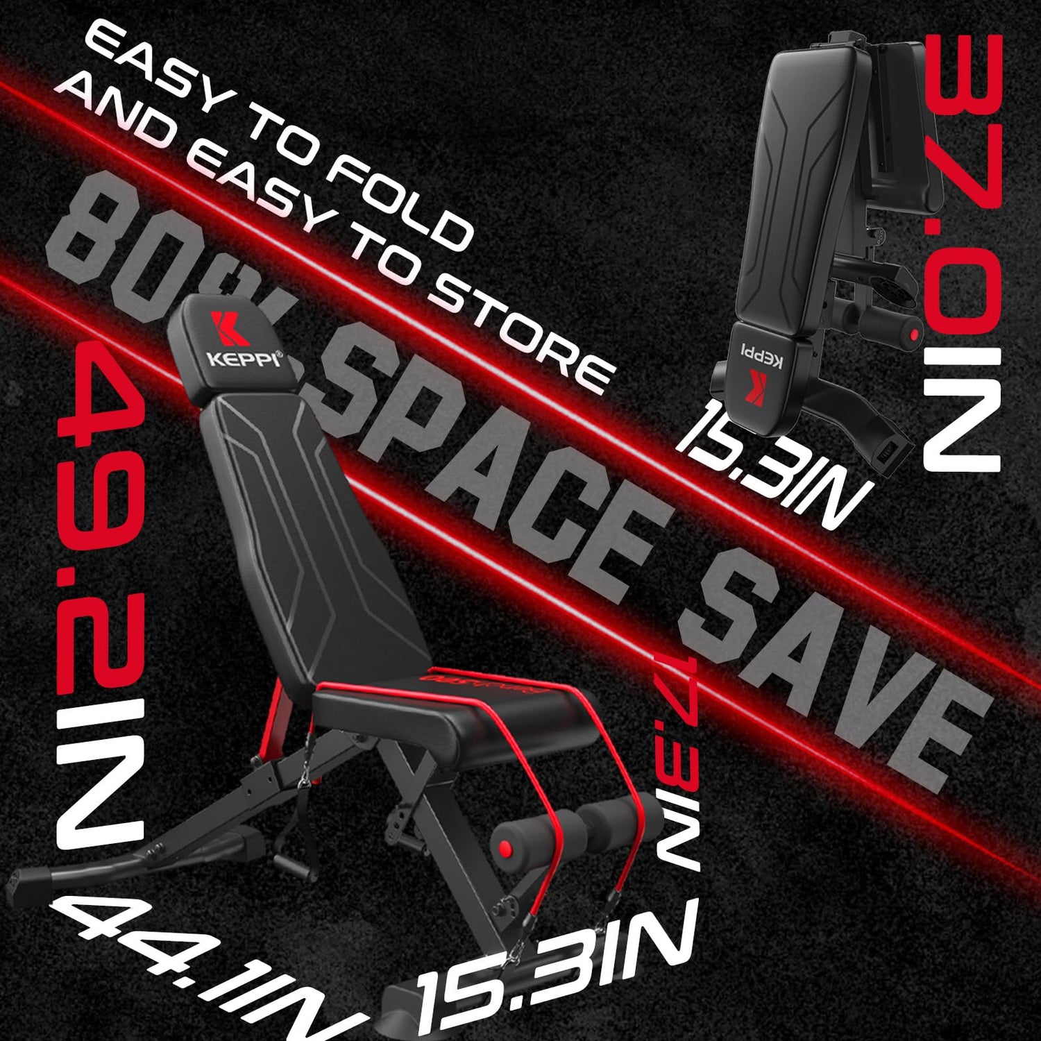 Keppi Adjustable Weight Bench, Foldable Workout Bench Press for Full Body Strength Training, Incline Decline Bench with Fast Folding - 2023 Version Keppi