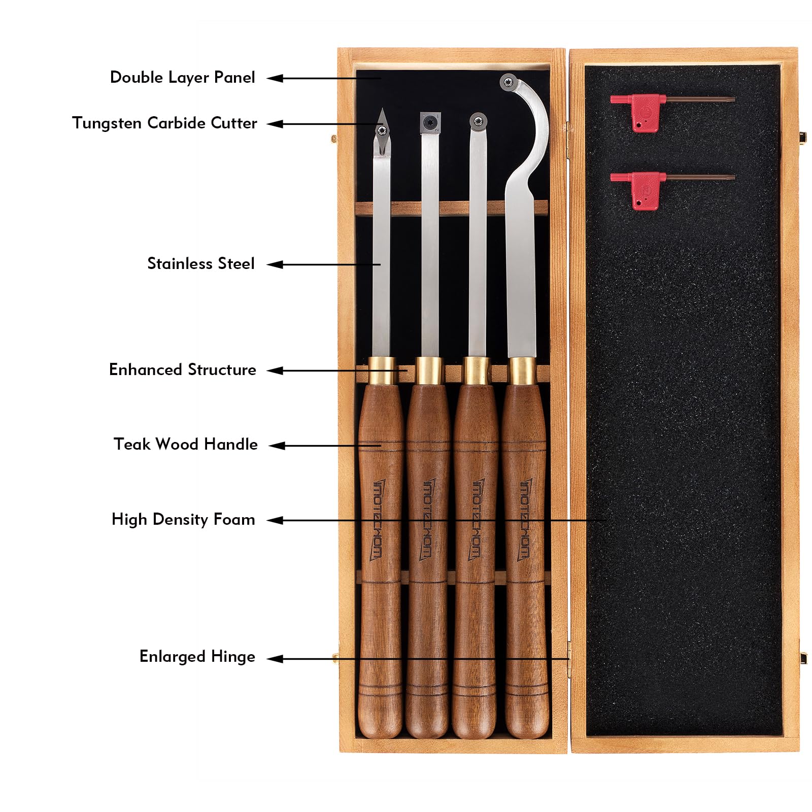 IMOTECHOM 4-Pieces Carbide Tipped Woodturning Tools Lathe Chisel Set with Stainless Steel Blade, Wooden Box - WoodArtSupply