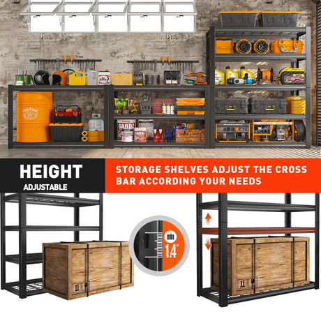 REIBII 48.2''W Garage Shelving 3000LBS Heavy Duty Storage Shelves 72''H Adjustable 5 Tier Metal Shelving for Garage Storage Rack Industrial Shelves REIBII