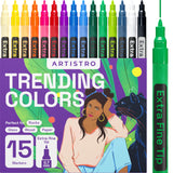 Acrylic Paint Pens for Rock Painting, Stone, Ceramic, Glass, Wood, Metal, Fabric, Canvas Pebbles. Set of 15 Acrylic Paint Markers Water-Based ARTISTRO