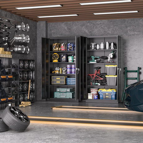 INTERGREAT Metal Storage Cabinet with Lock, 72" H Garage Storage Cabinets with Doors and Adjustable Shelves, Black Lockable Steel Supply Cabinet for INTERGREAT
