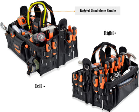 19-POCKETS Tool tote, Tool bag organizer, Electrician tool bag, HVAC tool bag, Tool caddy, Tool bags for electricians, Tool tote bag w/socket WELKINLAND