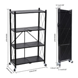 YSSOA 4-Tier Heavy Duty Foldable Metal Rack Storage Shelving Unit with Wheels Moving Easily Organizer Shelves Great for Garage Kitchen, Black YSSOA