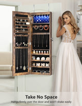 Nicetree 6 LEDs Mirror Jewelry Cabinet with 3 Improvements, 4.2" D Door/Wall Mounted Jewelry Armoire with Full Length Mirror, Larger Capacity, Nicetree