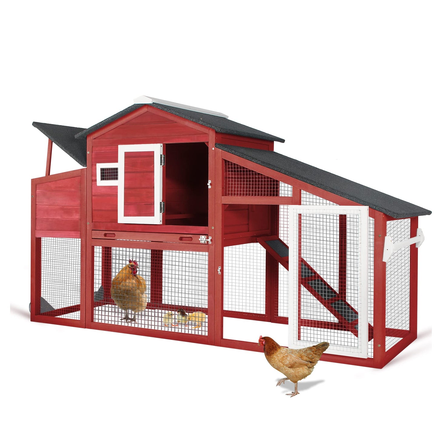 Ketive Chicken Coop Large Wooden Chicken Tractor with Wheels Waterproof Outdoor Hen House Poultry Cage Back Yard Chicken Coops with Run, Laying Boxes - WoodArtSupply