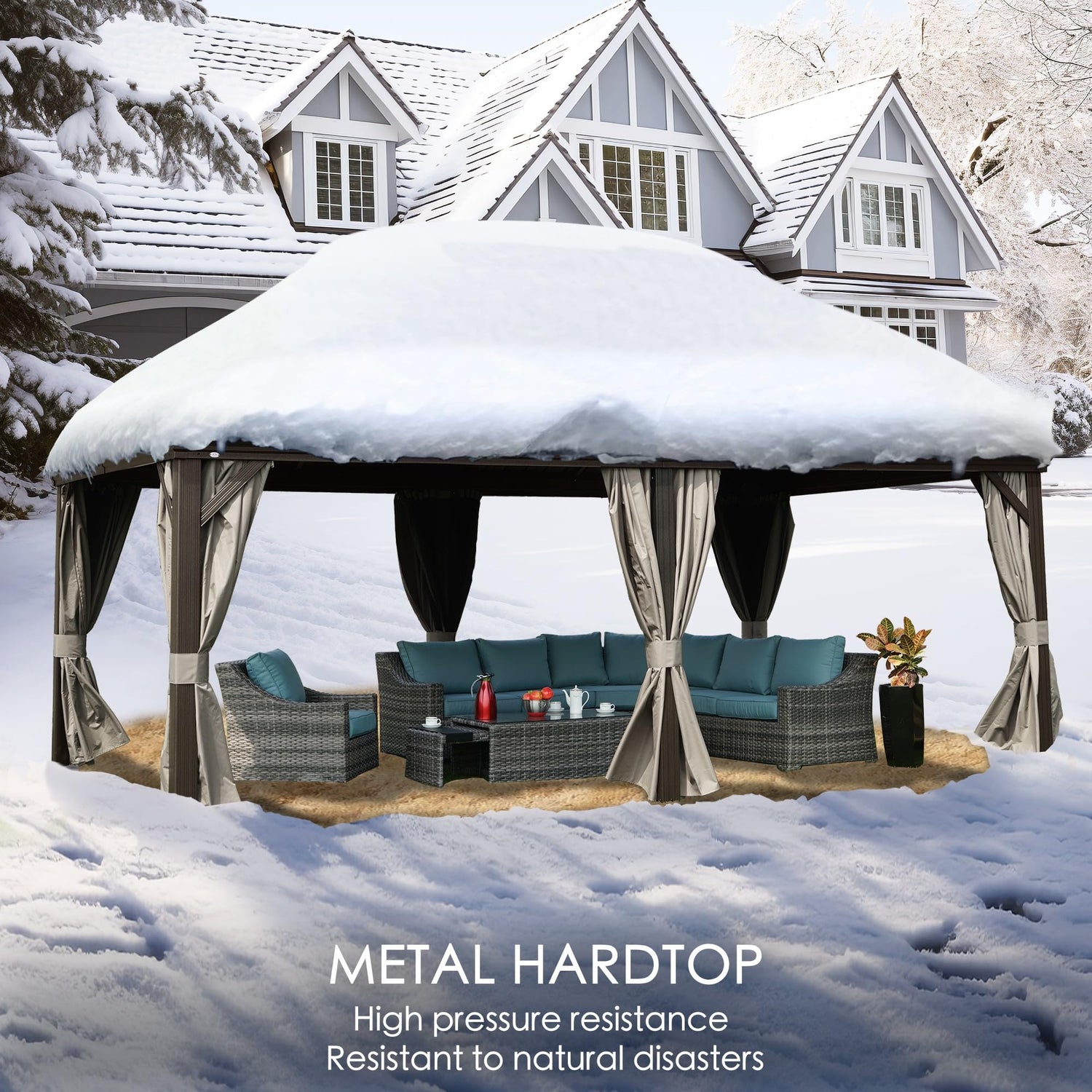 Kozyard Alexander 12' X 20' Hardtop Gazebo, Aluminum Metal Gazebo with Galvanized Steel Double Roof Canopy, Curtain and Netting, Permanent Gazebo Kozyard