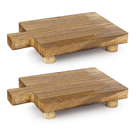 2 Pcs Handmade Wooden Tray,Practical Bathroom and Kitchen Decoration for Soap,Bath Bottles,Candles,Toilet Paper,Plant Holder(10.8 x 6.9 Inch)(Wood Teniinet