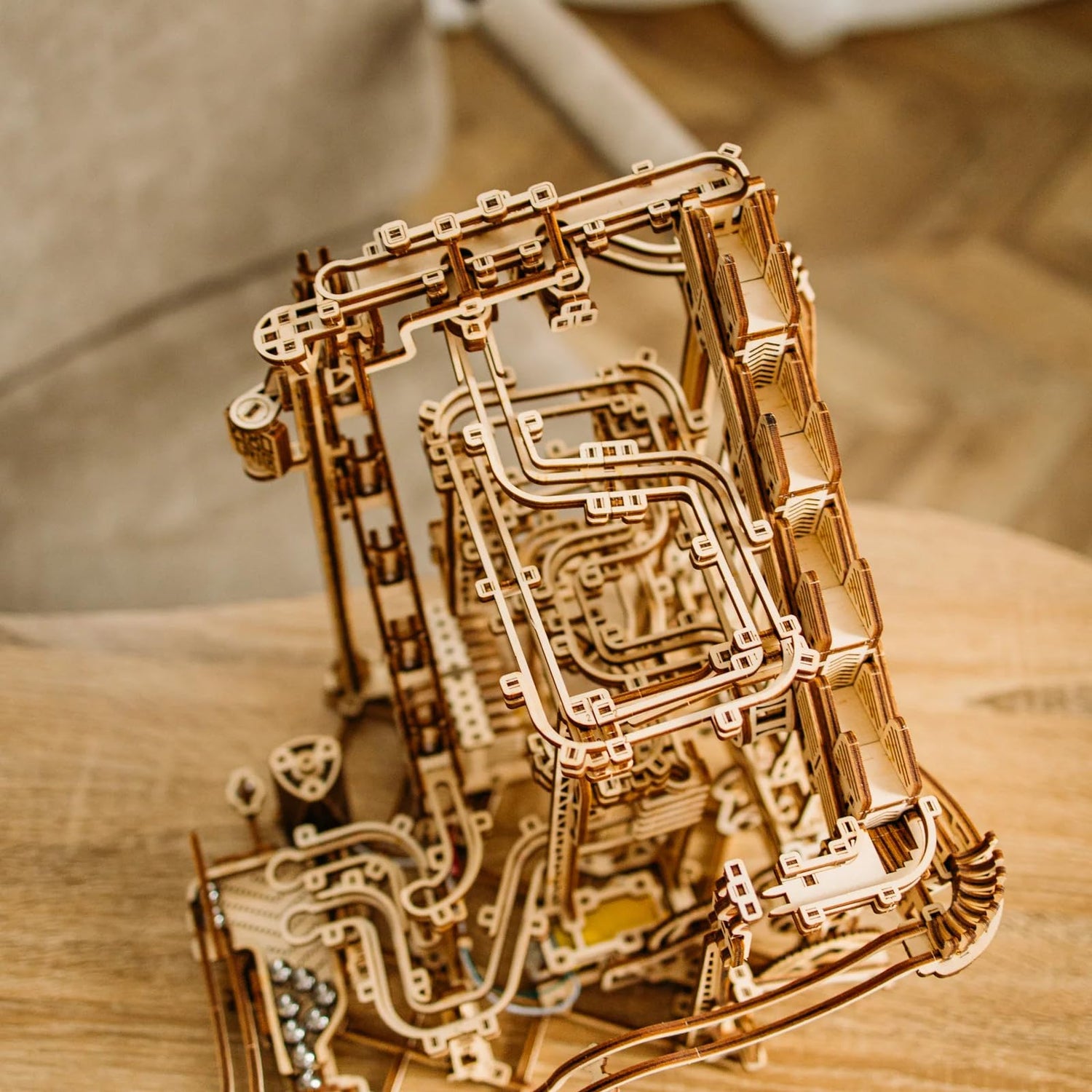 Wood Trick Wooden Marble Run Spiral Wooden 3D Puzzles for Adults and Kids to Build - 13x13 - Electric Driven - Roller Coaster Mechanical Wooden Model Wood Trick