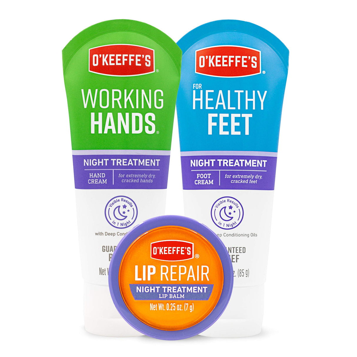 O'Keeffe's Night Treatment Combo Pack Including Working Hands Night Treatment Hand Cream, Healthy Feet Night Treatment Foot Cream and Lip Repair O'Keeffe's