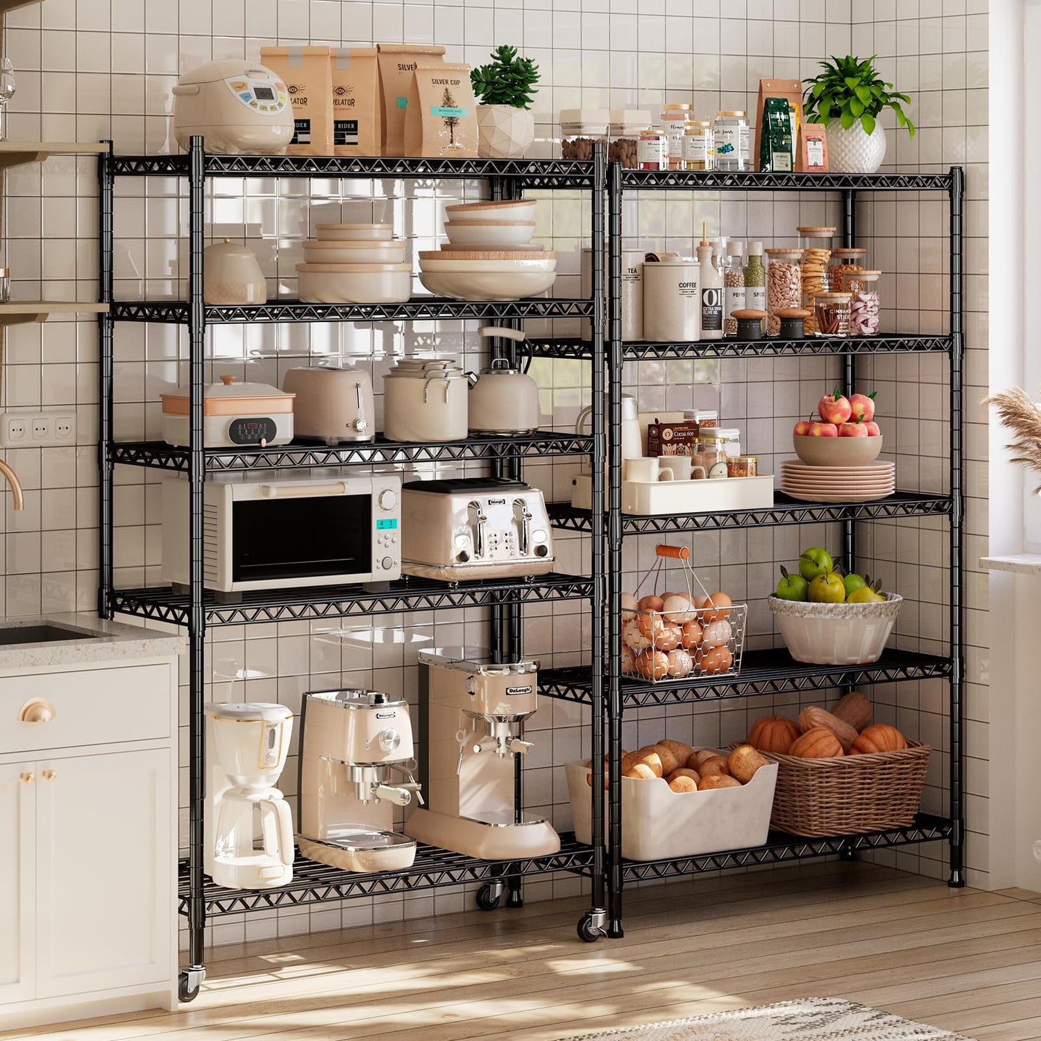 REIBII Wire Shelving Rack with Wheels Storage Shelves with Wheels 73.6" H Metal Shelving Unit Load 1750LBS Adjustable 5 Tier Metal Shelves for REIBII