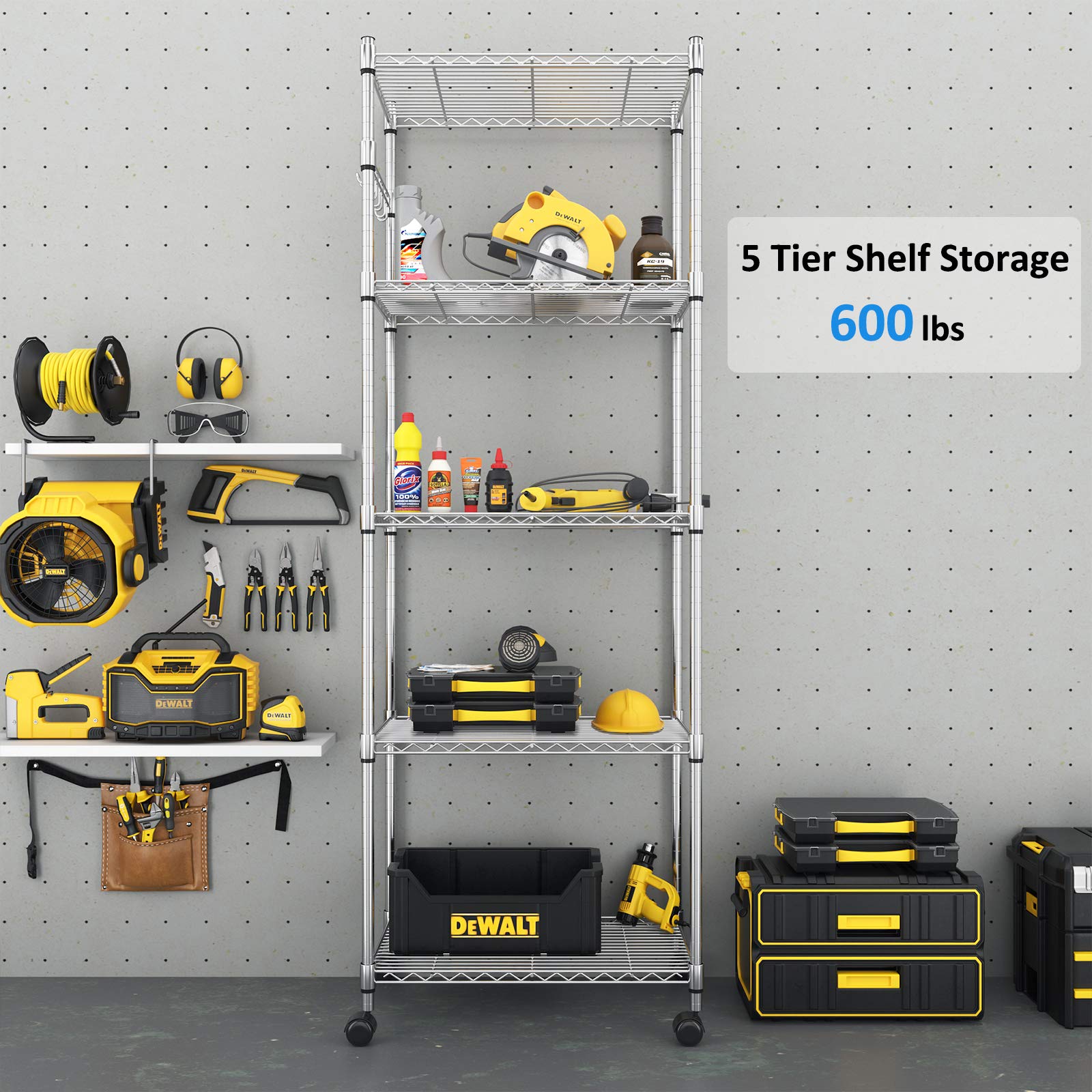 Devo 5-Tier Adjustable Heavy Duty Wire Shelving Unit for Versatile Storage Solutions - WoodArtSupply