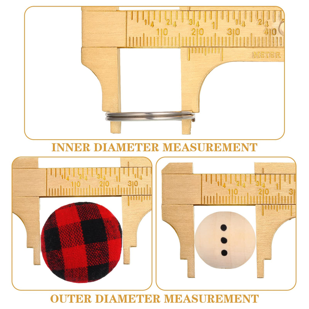 2 Pcs Brass Vernier Caliper Pocket Caliper Handy Caliper Measuring Mini Tool Double Scale Sliding Gauge Metal Pocket Ruler for Bead Wire Jewels Rings Konohan