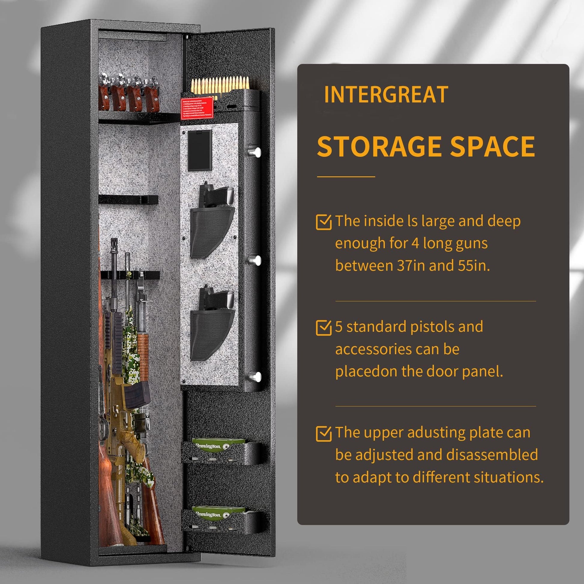 INTERGREAT Fingerprint Rifle Gun Safe, 4-10 Gun Safes for Home Rifle and Pistols, Quick Access Rifle Safe for Pistols and Shotguns, Gun Locker with 3 - WoodArtSupply