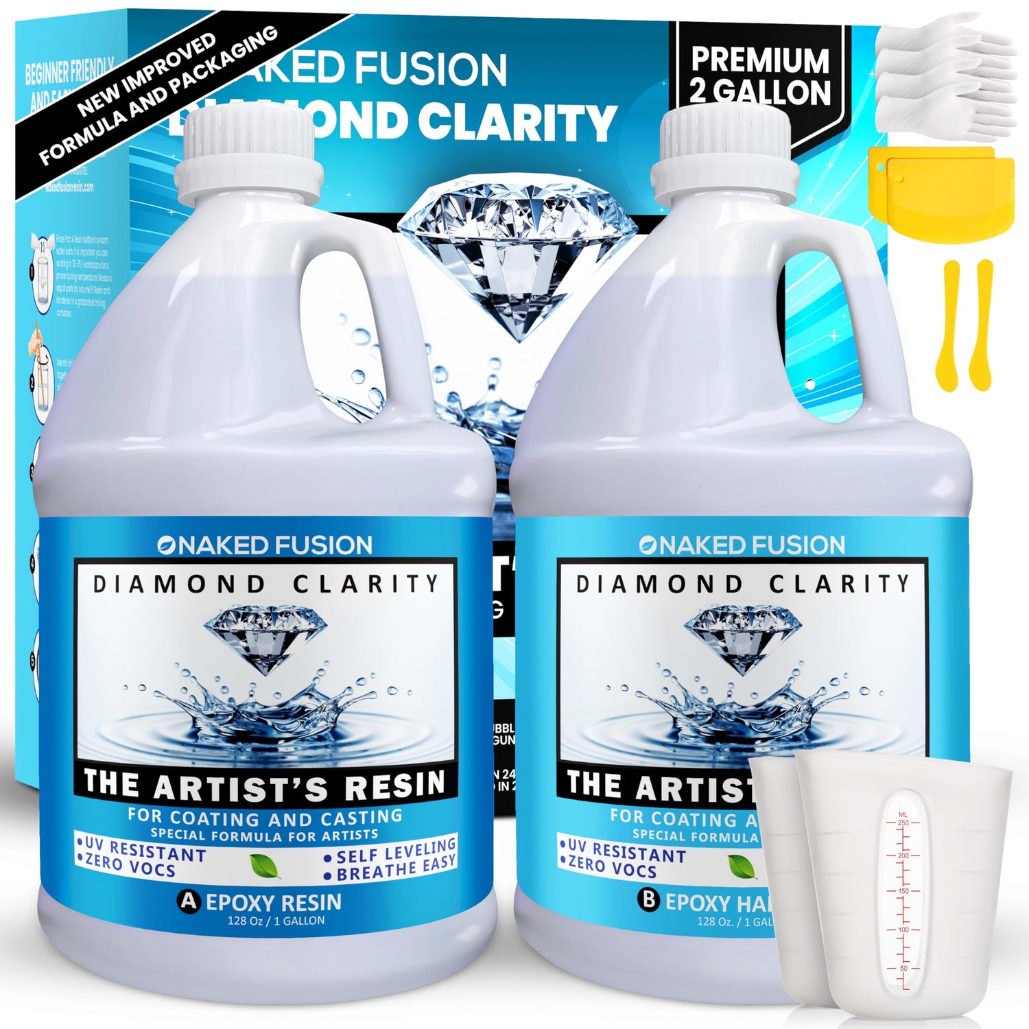 NAKED FUSION Epoxy Resin Art Resin Crystal Clear Formula -2 Gallon Kit -The Artist's Resin for Coating, Casting, Resin Art, Geodes, Tabletop, Bar NAKED FUSION