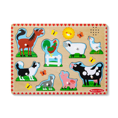 Melissa & Doug Farm Animals Sound Puzzle - Wooden Peg Puzzle With Sound Effects (8 pcs) - WoodArtSupply