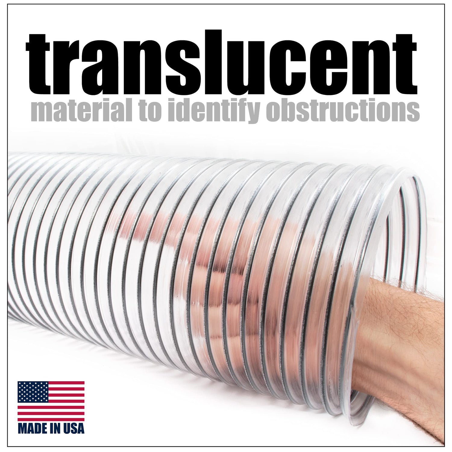 2-1/2 inch Diameter by 10 foot Long PVC Dust/Debris Collection Hose MADE IN THE USA with 2 each 2.5 inch Turnkey Stainless Steel Hose Clamps Peachtree Woodworking Supply