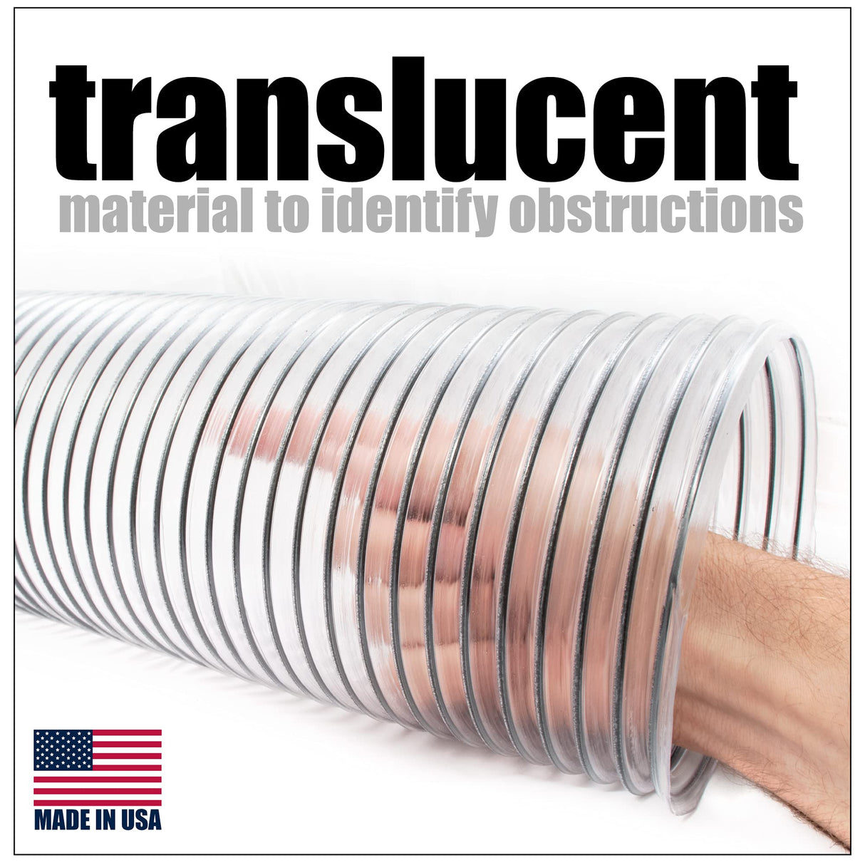 2-1/2 inch Diameter by 10 foot Long PVC Dust/Debris Collection Hose MADE IN THE USA with 2 each 2.5 inch Turnkey Stainless Steel Hose Clamps Peachtree Woodworking Supply