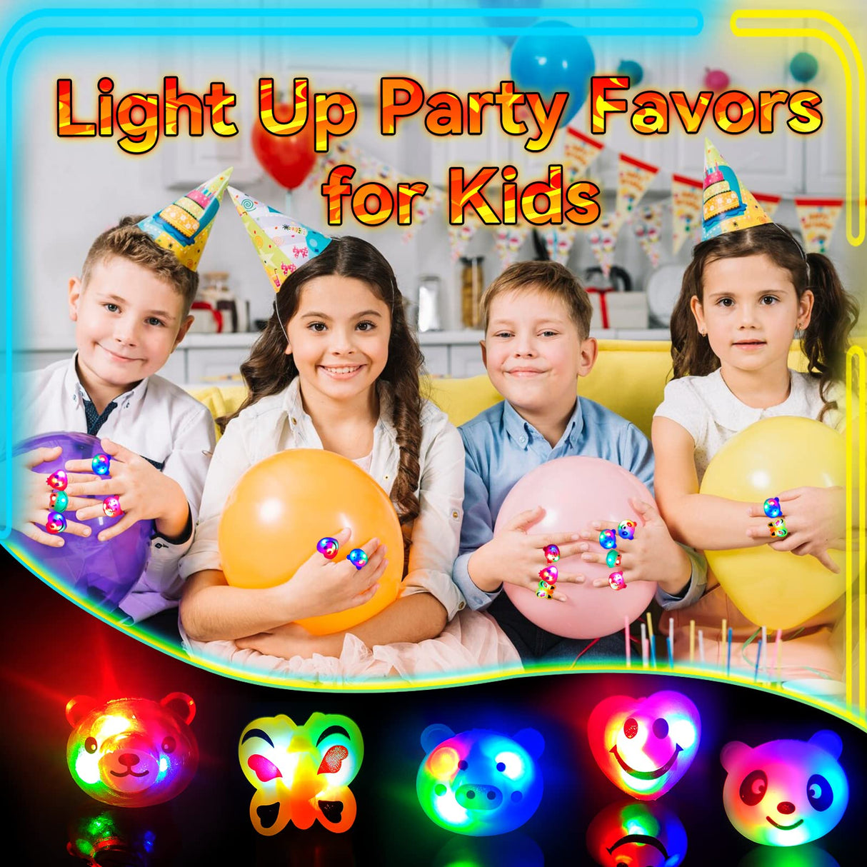 Wakestar - 24 Pack LED Light Up Bumpy Rings Party Favors For Kids Prizes Box Toys For Birthday Classroom Rewards Treasure Box Prizes Toys Glow Party Wakestar