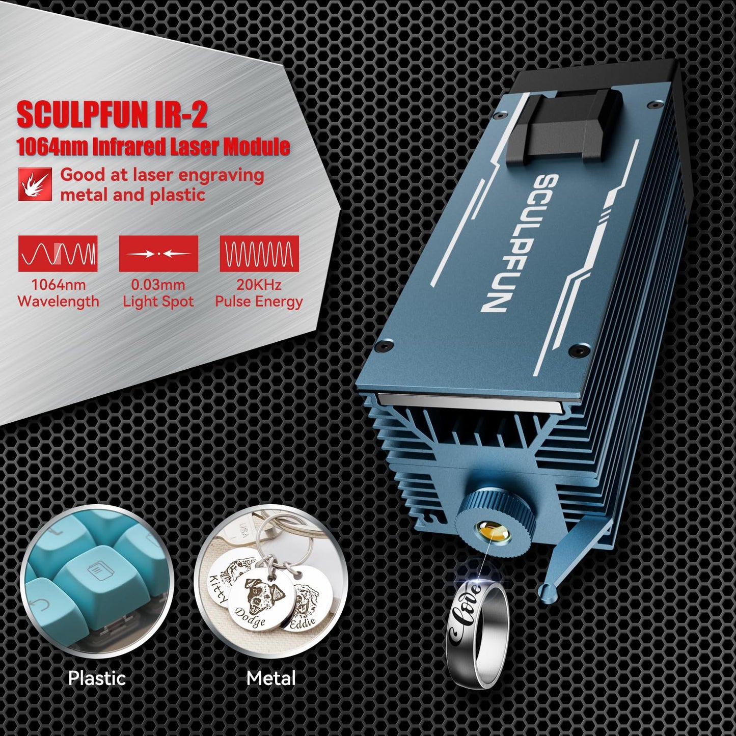 SCULPFUN IR-2 Infrared Laser Module, 2W Laser Engraver Module, 0.03 Laser Spot, High Precision Engraving, for Plastic and Various Metals, for Laser