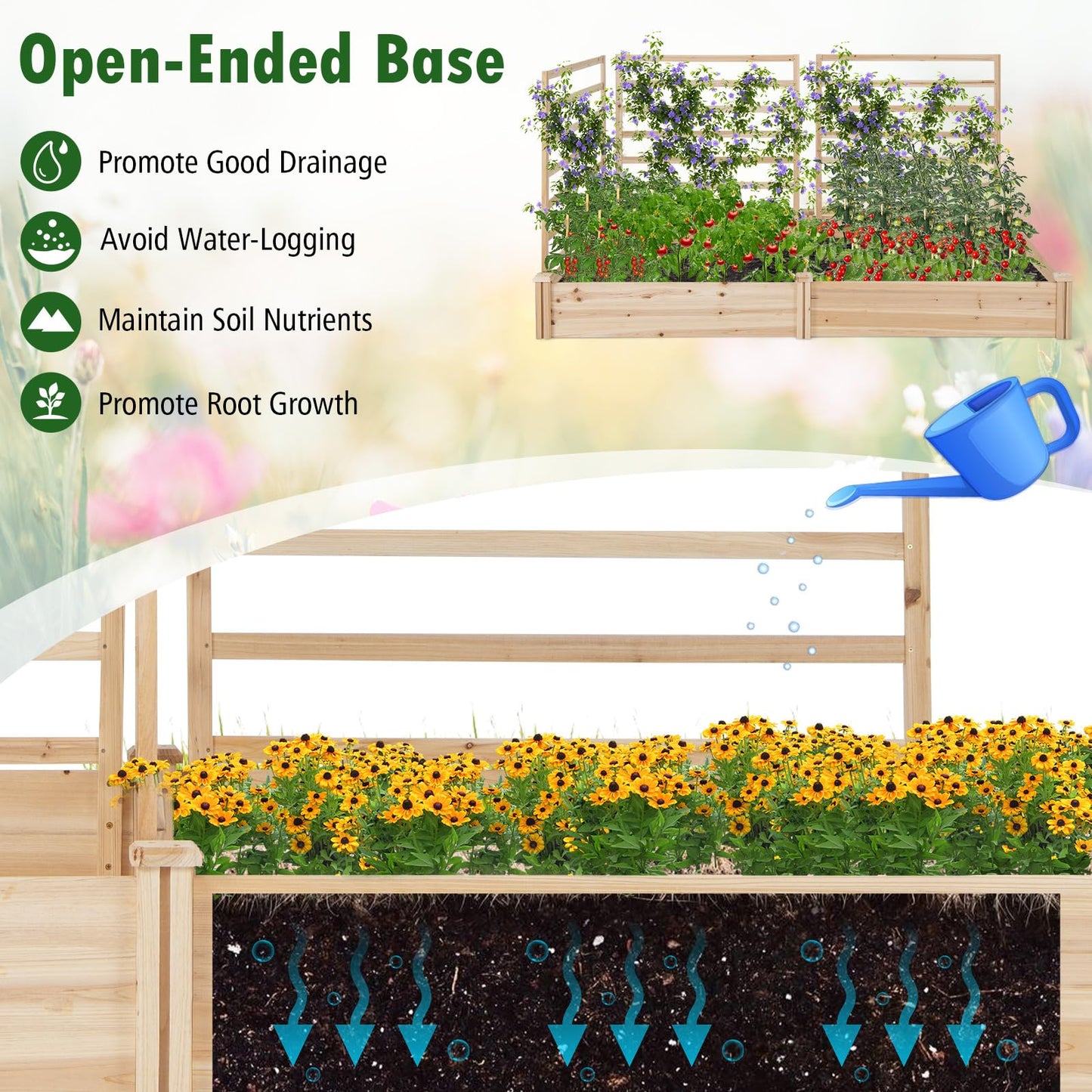 S AFSTAR Raised Garden Bed with 2 Planter Boxes & 3 Trellis, 88" L x 45" W x 43" H Outdoor Wooden Planter Box Kit for Flower Herb Vegetable Fruit