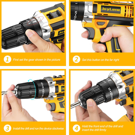 JayLene 21V Cordless Drill Set, Power Drill 59Pcs with 3/8 Inch Keyless Chuck, 25 3 Clutch Electric Drill with Work Light, Max torque 45Nm, Jaylene