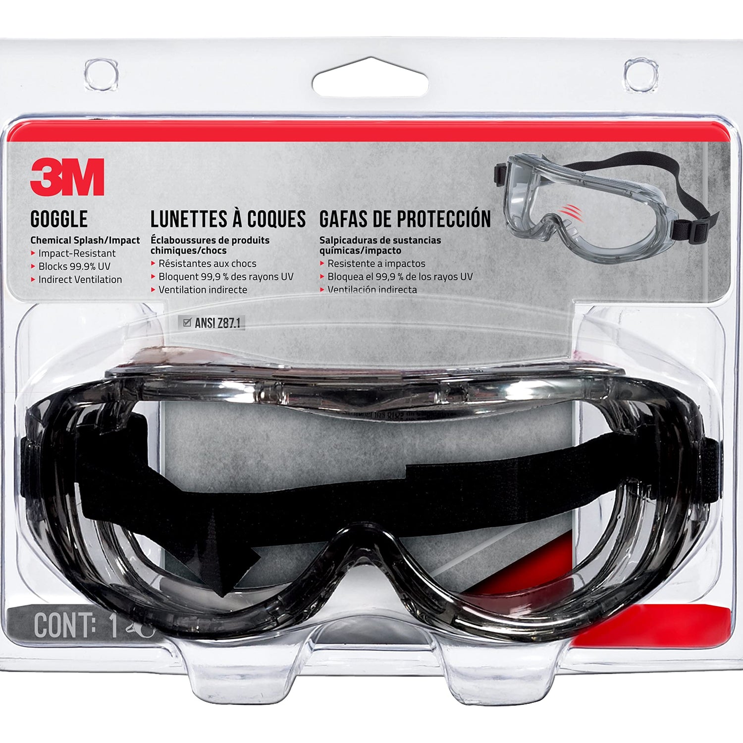 3M 91264-80025 Chemical Splash/Impact Goggle, 1-Pack 3M