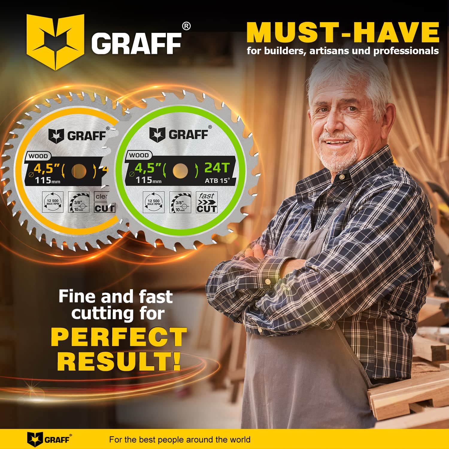 GRAFF Set 4-1/2-Inch Circular Saw Blade with 3/8-Inch Arbor - 24-Teeth & 40-Teeth Grinder Saw Blade for Wood, Plywood, Drywall, MDF, Plastic - Wood GRAFF