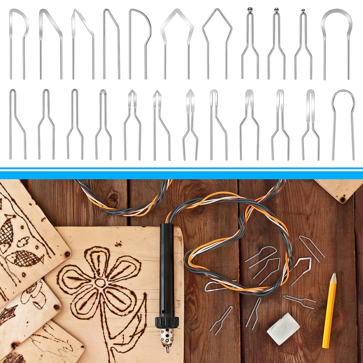23 Pieces Pyrography Tips Replacement Wood Burning Tips Pyrography Wire Pen Nibs Wood Burning Wire Nibs for High Impedance Pyrography Machine Outus