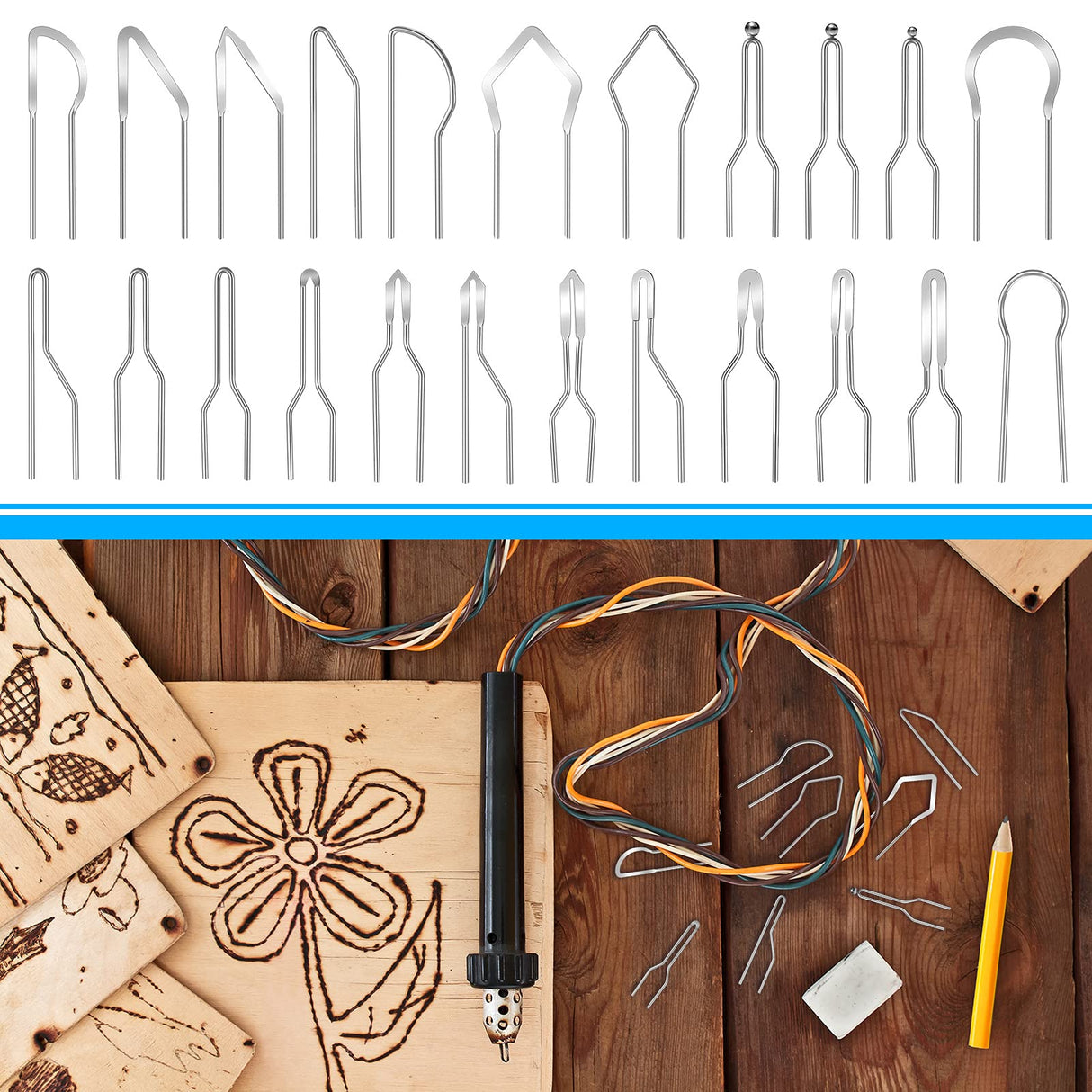 23 Pieces Pyrography Tips Replacement Wood Burning Tips Pyrography Wire Pen Nibs Wood Burning Wire Nibs for High Impedance Pyrography Machine Outus