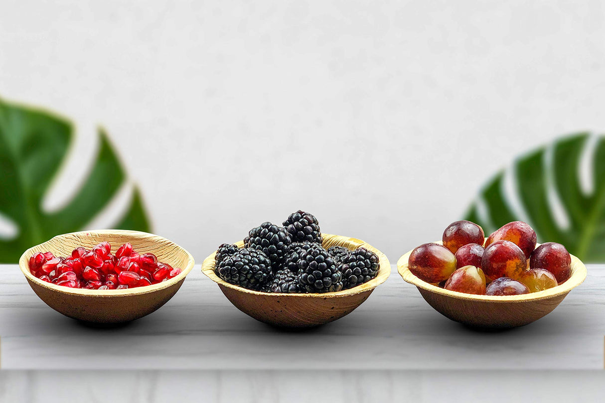 Raj Disposable Palm Leaf Bowls (25 Count, 4" Bowls) Strong Bowls Like Bamboo Party Bowls - Decorative Compostable Tableware for Lunch, Dinner, Raj Unique Collection