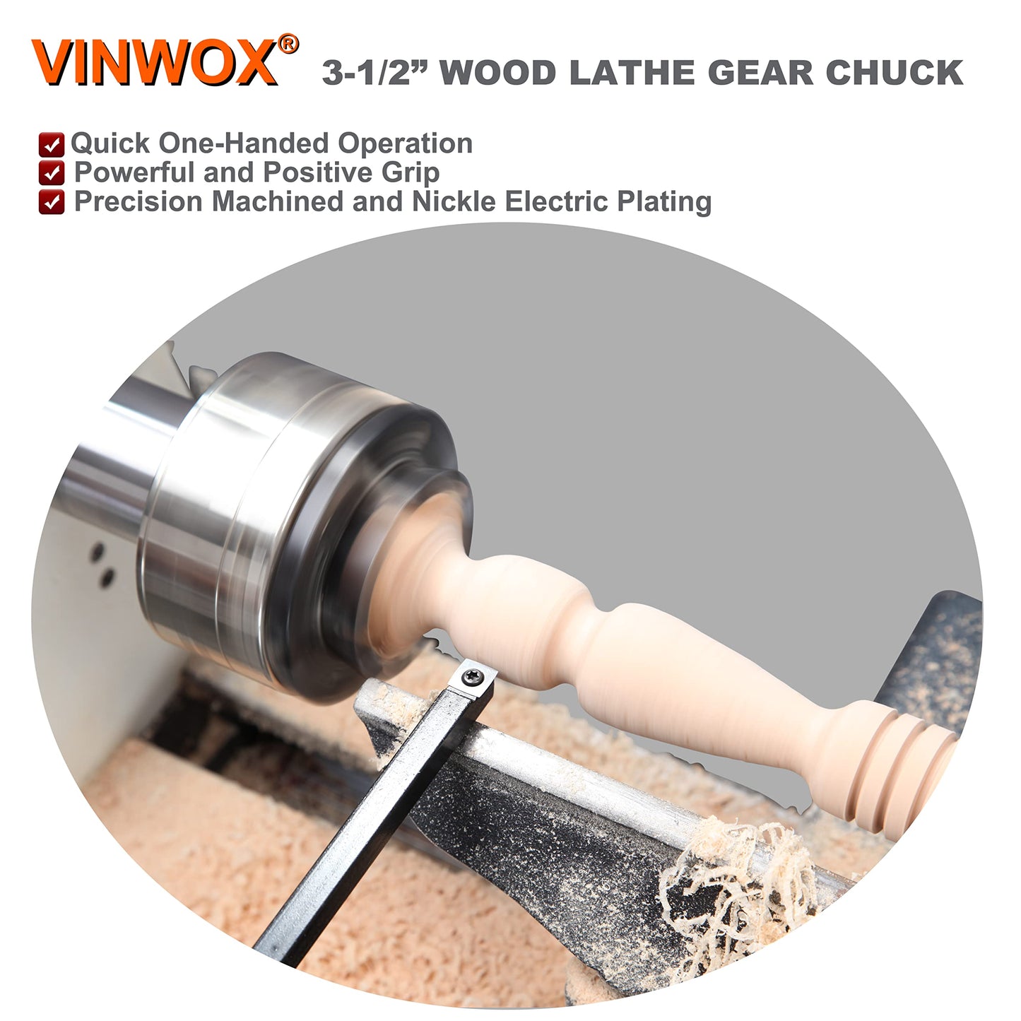 VINWOX SCK4-3.5NV-SET Mini, Midi and Heavy-Duty 3-1/2” Wood Lathe Gear Chuck Set, Wood Lathe Key Chuck Set, 4-Jaw Self-Centering Chuck, 1"x8TPI